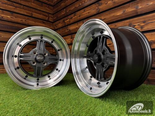 Ratlankis Work Equip 01 Style R15X9J 4X100 ET0 73.1 Grey with Diamond Cut Lip and Black Rivets