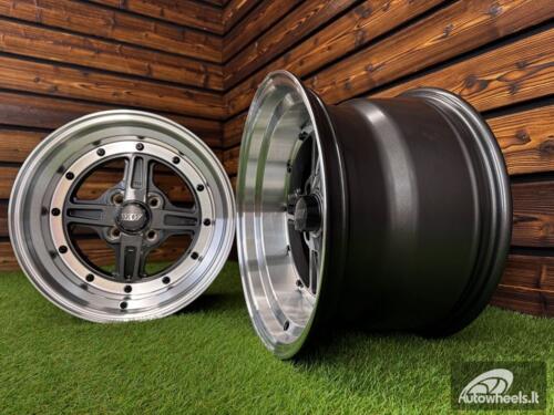 Ratlankis Work Equip 01 Style R15X9J 4X100 ET0 73.1 Grey with Diamond Cut Lip and Black Rivets