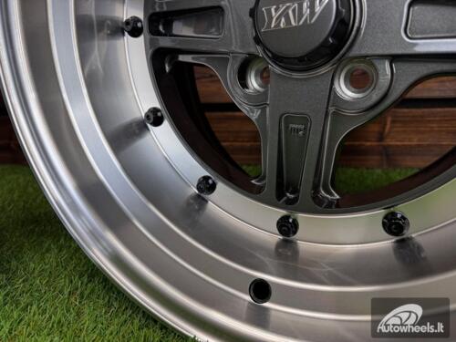 Ratlankis Work Equip 01 Style R15X9J 4X100 ET0 73.1 Grey with Diamond Cut Lip and Black Rivets