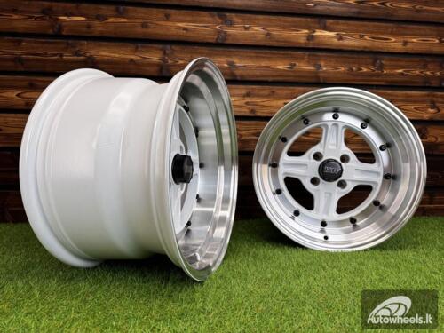 Ratlankis Work Equip 01 Style R15X9J 4X100 ET0 73.1 White with Diamond Cut and Black Rivets