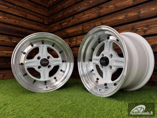 Ratlankis Work Equip 01 Style R15X9J 4X100 ET0 73.1 White with Diamond Cut and Black Rivets