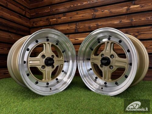 Ratlankis Work Equip 01 Style R15X8J 4X100 ET0 73.1 Gold with Diamond Cut Lip and Black Rivets