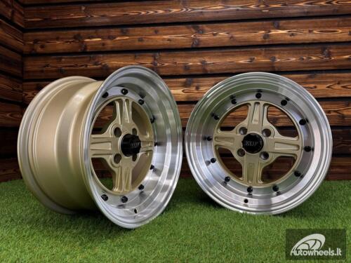 Ratlankis Work Equip 01 Style R15X8J 4X100 ET0 73.1 Gold with Diamond Cut Lip and Black Rivets