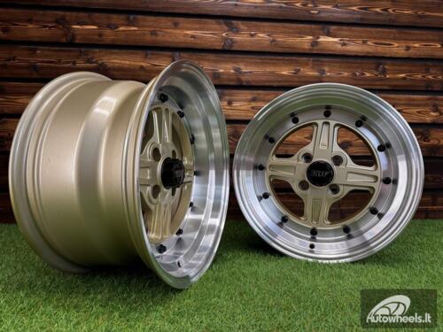 Ratlankis Work Equip 01 Style R15X8J 4X100 ET0 73.1 Gold with Diamond Cut Lip and Black Rivets