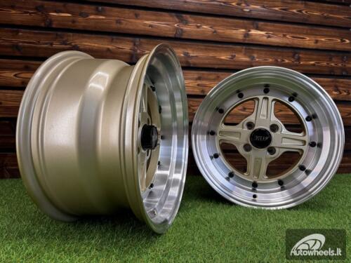 Ratlankis Work Equip 01 Style R15X8J 4X100 ET0 73.1 Gold with Diamond Cut Lip and Black Rivets