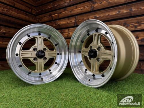 Ratlankis Work Equip 01 Style R15X8J 4X100 ET0 73.1 Gold with Diamond Cut Lip and Black Rivets
