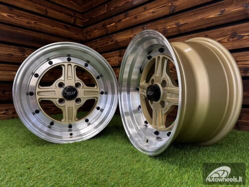 Ratlankis Work Equip 01 Style R15X8J 4X100 ET0 73.1 Gold with Diamond Cut Lip and Black Rivets