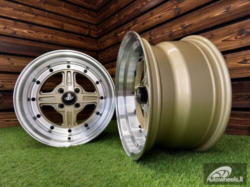 Ratlankis Work Equip 01 Style R15X8J 4X100 ET0 73.1 Gold with Diamond Cut Lip and Black Rivets