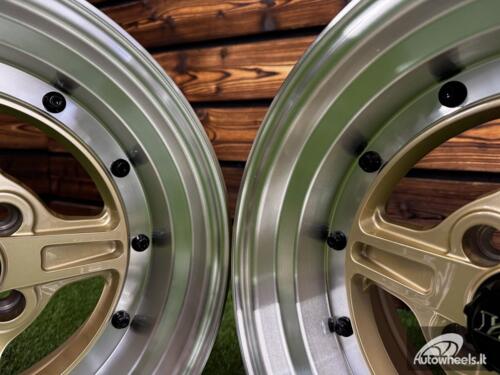 Ratlankis Work Equip 01 Style R15X8J 4X100 ET0 73.1 Gold with Diamond Cut Lip and Black Rivets