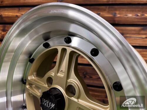 Ratlankis Work Equip 01 Style R15X8J 4X100 ET0 73.1 Gold with Diamond Cut Lip and Black Rivets