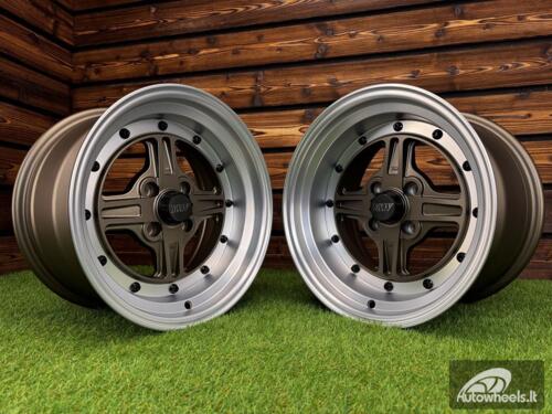 Ratlankis Work Equip 01 Style R15X9J 4X100 ET0 73.1 Bronze with Diamond Cut Lip and Black Rivets