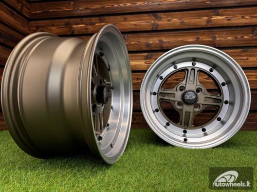 Ratlankis Work Equip 01 Style R15X9J 4X100 ET0 73.1 Bronze with Diamond Cut Lip and Black Rivets