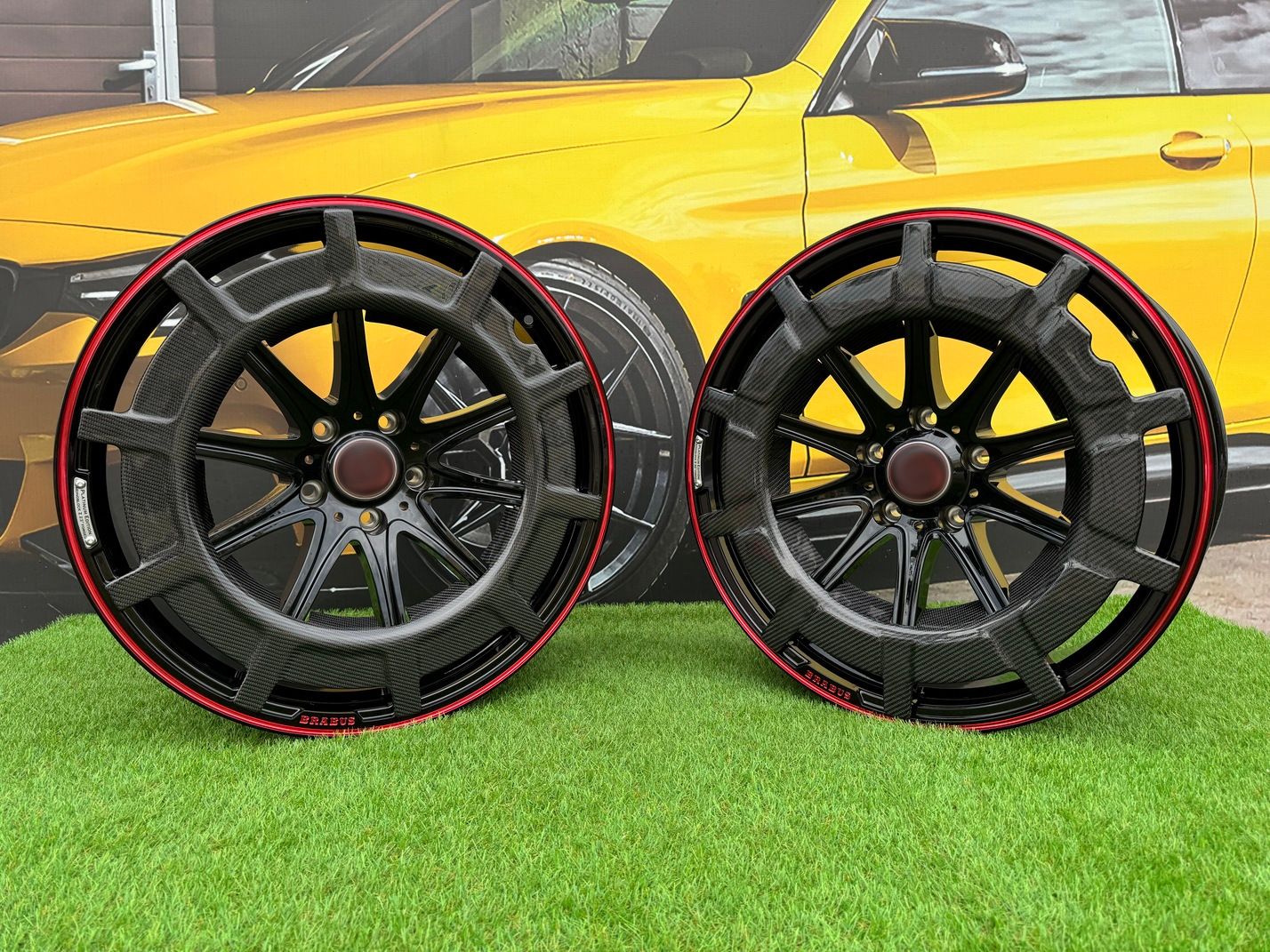 Forged Mercedes Brabus G Class style 22X10J 5X130 ET30 84.1 Gloss black with red lip and carbon cover (Mercedes-Benz G Class)